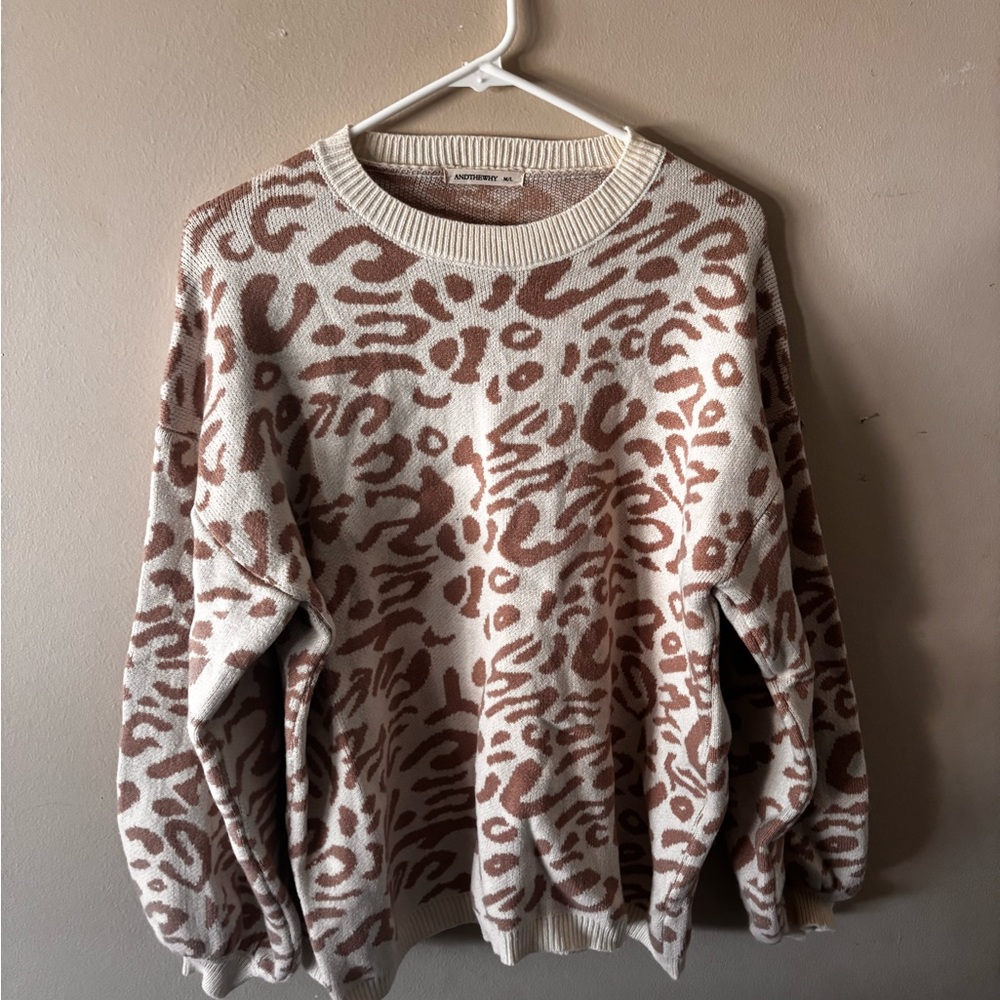 Chic Animal Print Sweater - Cream and Brown